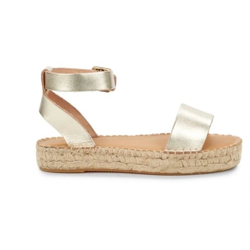 NWOT SOLUDOS Cadiz Gold Metallic Leather Platform Sandals, Ankle Strap, Size 8.5